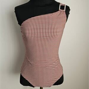 EUC ONIA Women's Jenna One Shoulder Seersucker Gingham One Piece Swimsuit S/P
